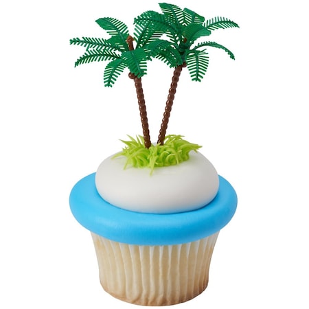 Summer Beach Theme CupCake Cake Picks Palm Trees 24/PKG Cake Topper